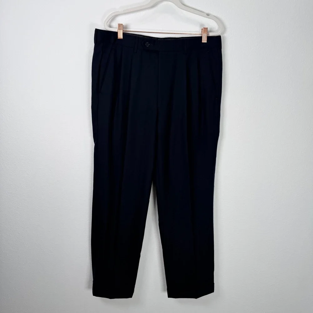 Brooks Brothers 346 Mens 34x30 Pleated Wool Suit Trousers Pants Dark Navy Cuffed